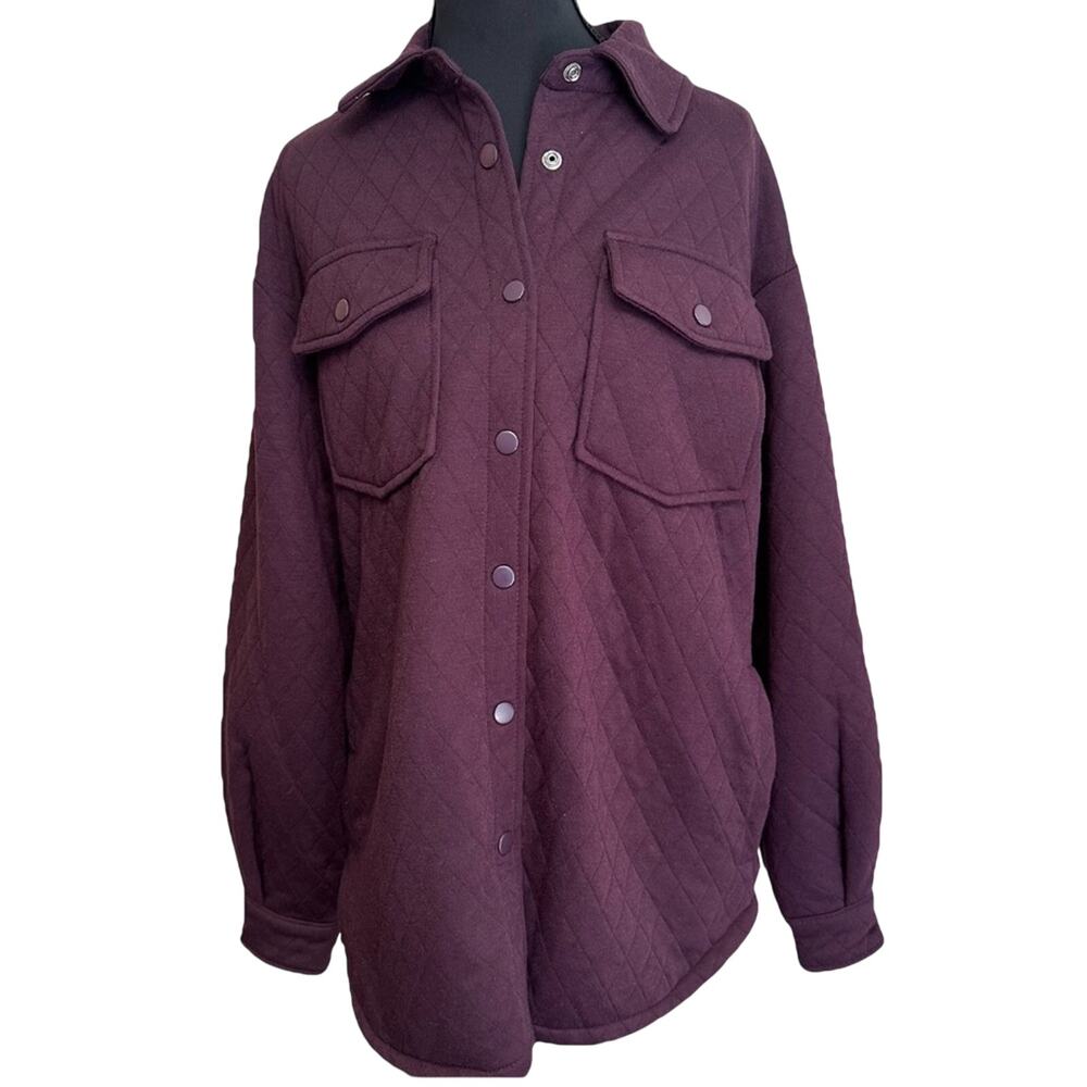 Mountain and Isles Quilted Shacket Womens Size M Purple Snap Front Shirt Jacket